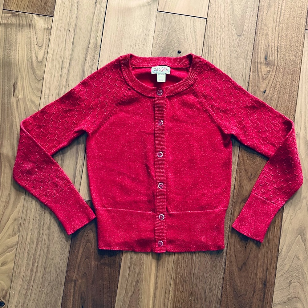 Girls Cat & Jack Sparkle Red Cardigan size XS 4 - 5